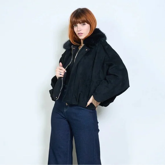 Olive Green Faux Fur Collar Jacket - Picture 5 of 8